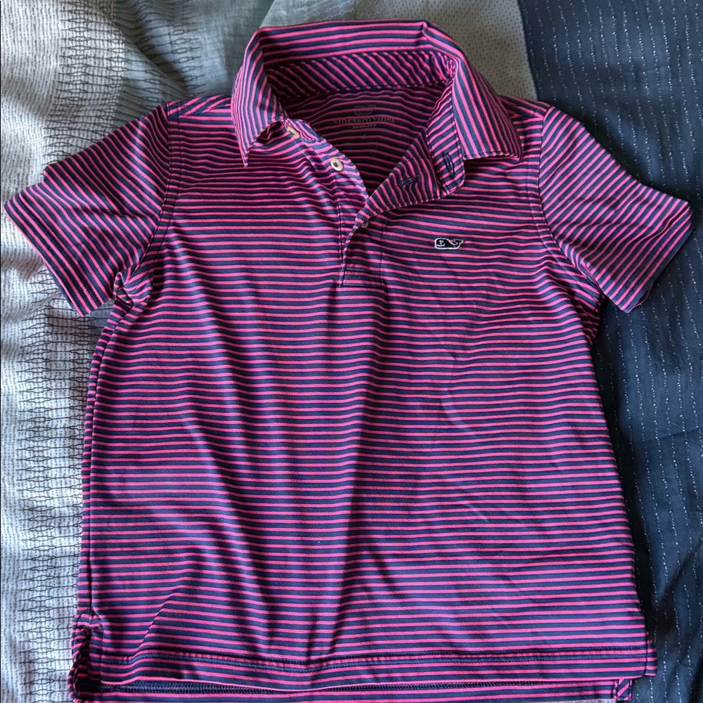 Vineyard Vines Kids Polo in Pink and Blue Stripes
